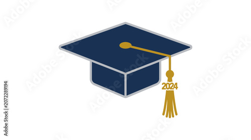 Classic navy blue graduation mortarboard with golden tassel for class of 2024