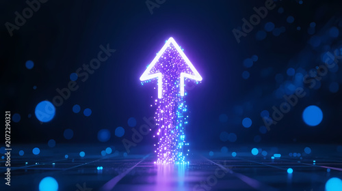 Upward arrow of purple and blue particles