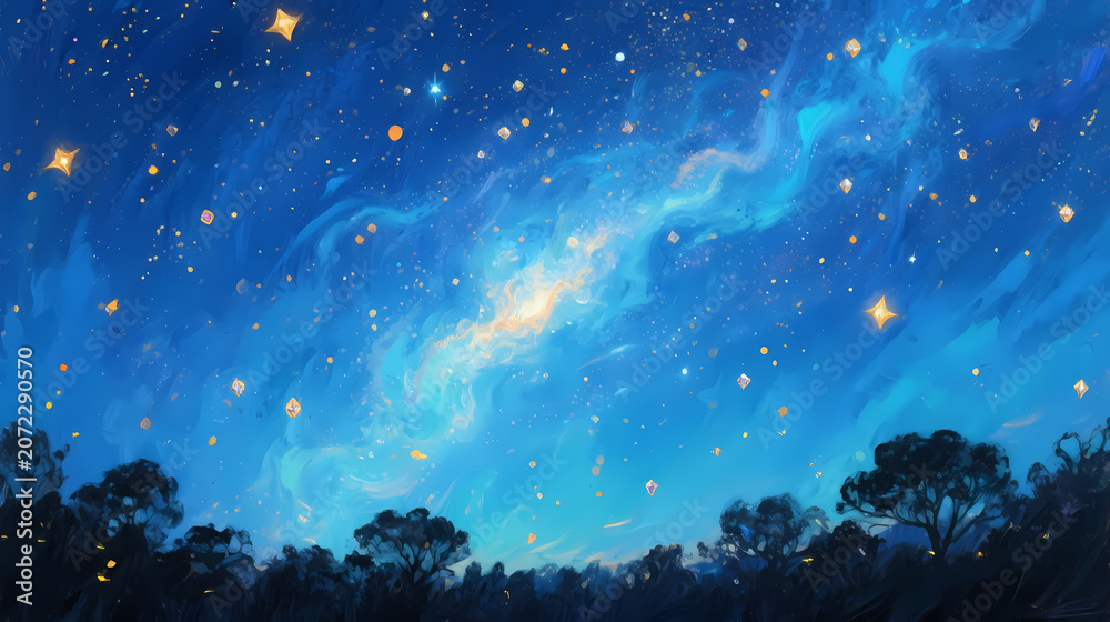 Fototapeta premium Starry night sky with golden stars and galaxy