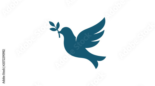 Flying Peace Dove Bird Silhouette Carrying an Olive Branch Icon Vector