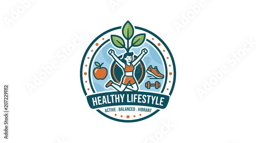 Healthy Lifestyle Vector Badge Design for Wellness Fitness and Nutrition Concept