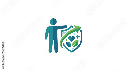 Healthcare Protection Concept with Human Figure Shield Heart and Growing Leaves