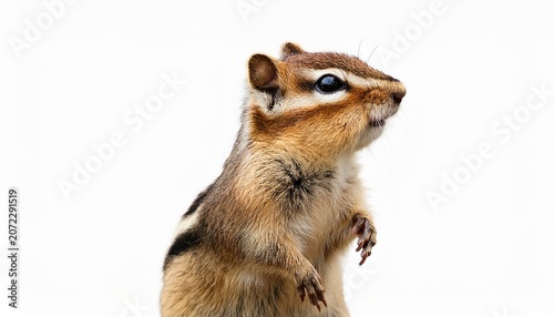 cute chipmunk standing on hind legs with detailed fur texture isolated on white