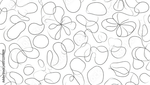Black line drawn flowers and leaves.