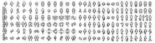 Top View People Figures CAD Floor Plan Outline Vector Set