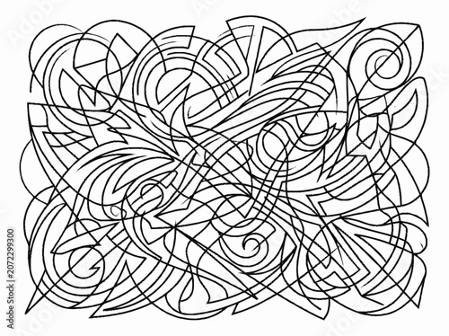 Abstract Black and White Swirls and Geometric Lines Pattern