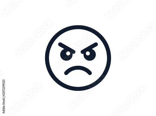 Angry face icon, negative emotion, frustrated expression, vector illustration