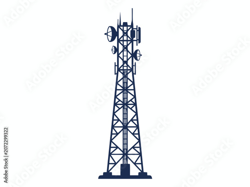 Cell Tower Silhouette Icon Isolated on White Background