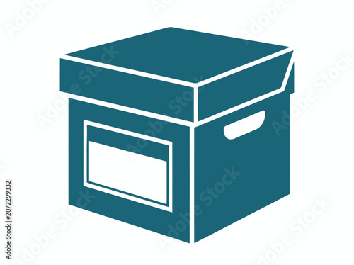 Teal Storage Box with Label Area, Simple Vector Illustration