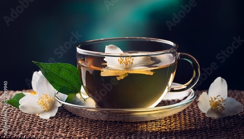 Jasmine Flowers Floating In Fragrant Herbal Tea Cup