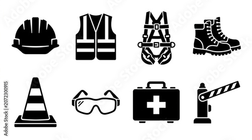 Industrial Safety and Personal Protective Equipment Icon Set
