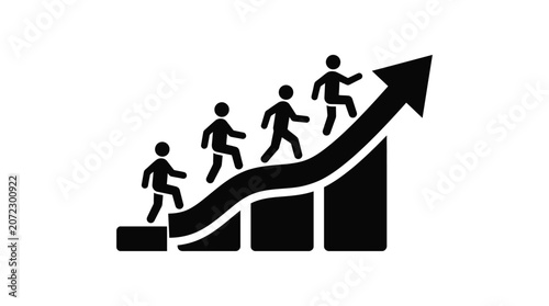 Canvas Print People climbing a bar graph black silhouette illustration