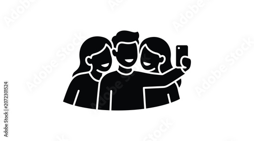 Fotografie Group selfie silhouette on a white background black flat icon