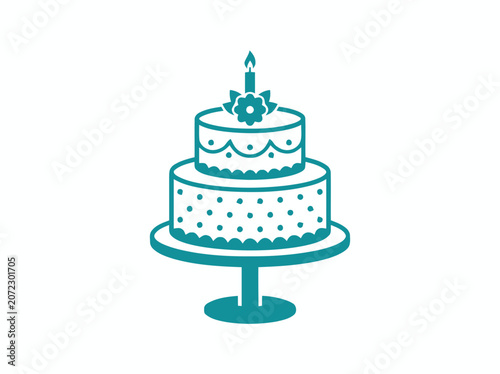 Elegant Two-Tiered Birthday Cake with Candle and Flower Decoration Icon