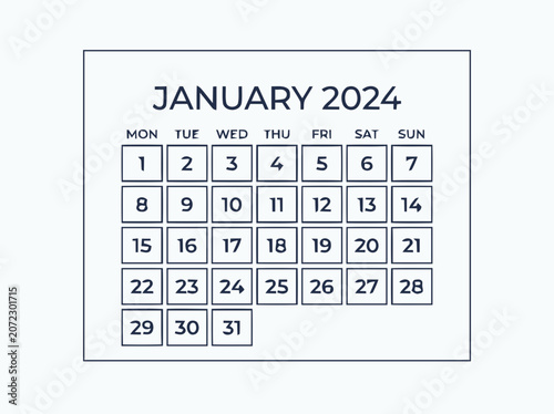 January 2024 Calendar Grid - Clean Design, Planning, Time Management