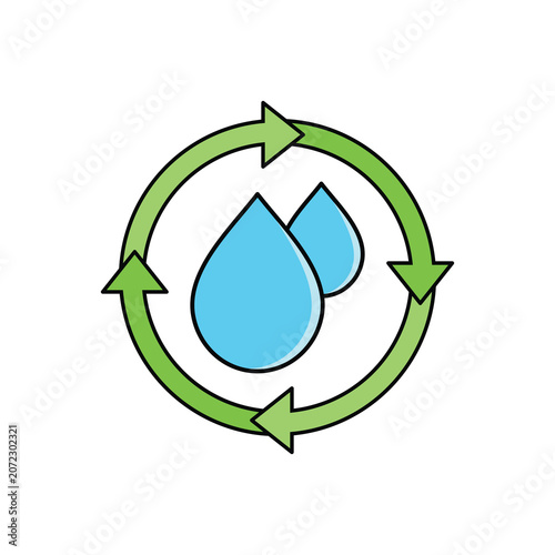 Water drop inside circle with arrow icon. Representing recycle, continuity, and clean.