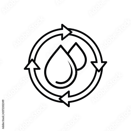 Water drop inside circle with arrow icon. Representing recycle, continuity, and clean.
