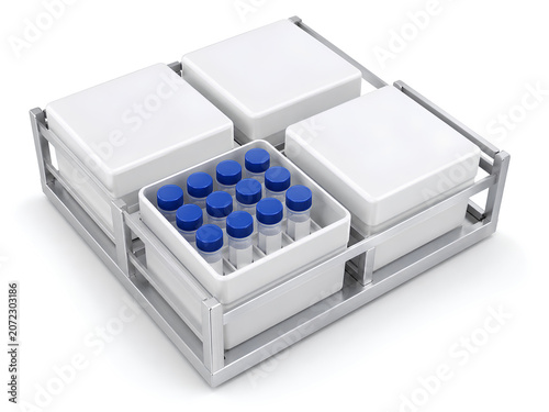 Biorepository freezer rack with cryoboxes and cryovials