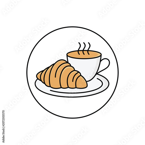 a cup of coffee with croissant vector icon. representing breakfast symbol.