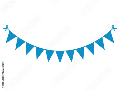 Blue Triangle Bunting Garland Banner on White Background