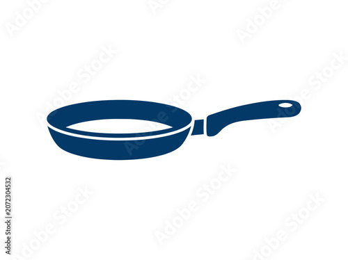 Simple Silhouette of a Blue Frying Pan with Handle Isolated on White Background