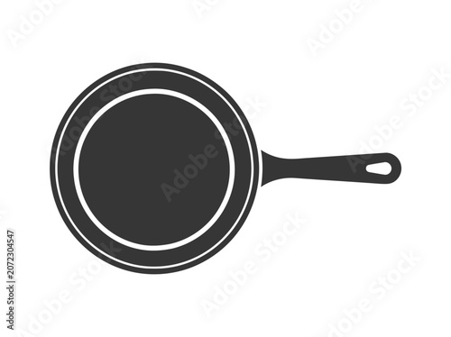Simple silhouette of a frying pan with handle against a white background