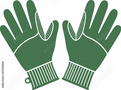 Green Work Gloves Icon, Vector Illustration of Protective Handwear