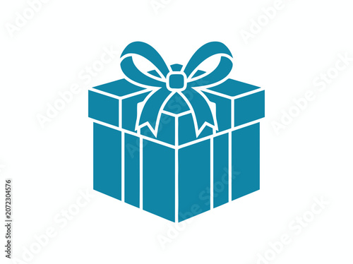 Turquoise gift box with ribbon and bow, isolated on white background.