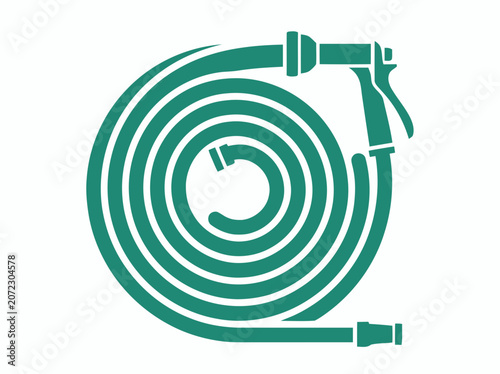 Green Garden Hose with Sprayer Nozzle on White Background