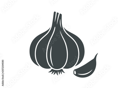 Garlic bulb and clove icon, simple flat design, isolated on white background