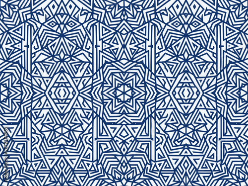 Seamless Geometric Pattern, Navy Blue and White Abstract Background, Intricate Lines