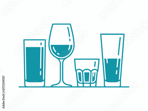 Diverse Drinkware Collection: Wine Glass, Highball, Rocks, and Water Glass