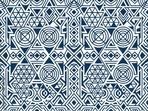 Geometric Pattern: Abstract Blue and White Art Deco Design