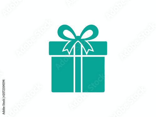 Teal Gift Box Icon with Ribbon Bow, Minimalist Design, Isolated on White