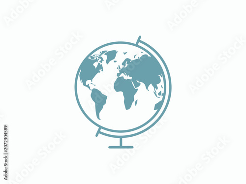 Minimalist blue globe icon on white background