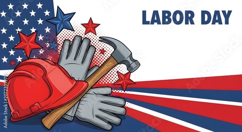 Obraz na płótnie Labor day celebration background with construction tools and american flag