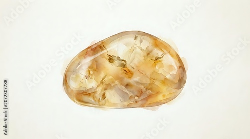 Polished citrine crystal stone isolated on white background, suitable for jewelry design, mineral collection displays, and wellness product packaging.