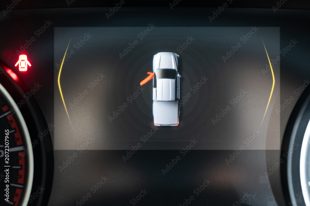 Obraz premium Car backup system shows rear view in monitor display