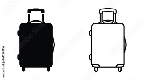 Bilde på lerret Rolling suitcase silhouettes on a white background flat vector illustration