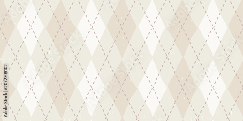 Seamless argyle pattern with hand drawn cream and beige checkered diamonds
