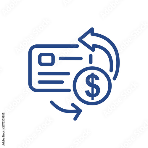 Credit Card Cash Back and Refund Line Icon, Financial Transaction Return or Money Transfer Concept Vector Illustration