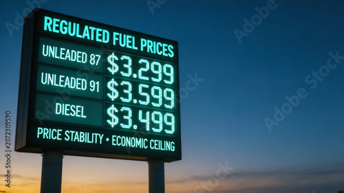 Illuminated fuel price sign at dusk displaying unleaded and diesel costs