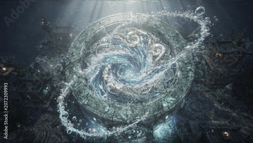 Depths of the Eternal Tide — Magic Circle Altar Photorealistic Game Cinematic Render, 3D Key Visual｜永遠の潮の深淵 — 魔法陣の祭壇 フォトリアルなゲームシネマティック 実写風3D