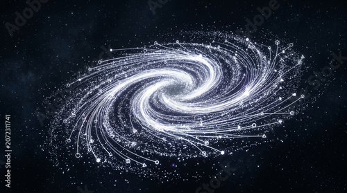 Abstract Swirling Galaxy Made of Light Particles and Data Streams
