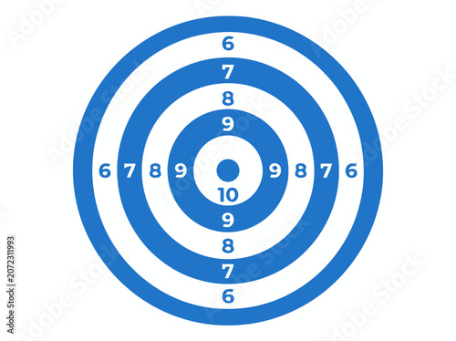 Blue Target Board with Numbers, Aiming and Precision Concept, Isolated on White