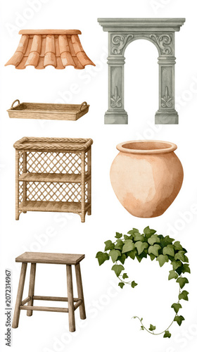 Rustic architectural elements and garden decor collection