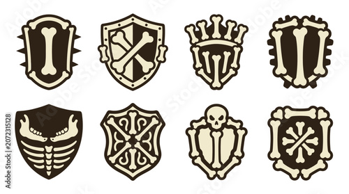 Bild auf Leinwand Tribal bone shield set for skeletal warrior motifs.