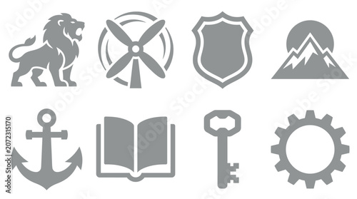 Valokuva Grey miscellaneous adventure and utility icon set.
