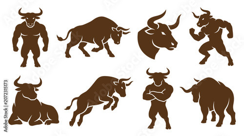 Fotografie Minotaur and bull monster silhouettes in brown color.