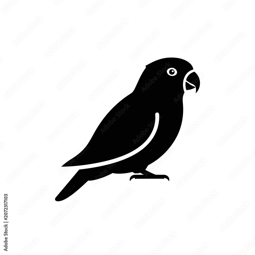 Fototapeta premium Black silhouette of a parrot bird icon on a white background